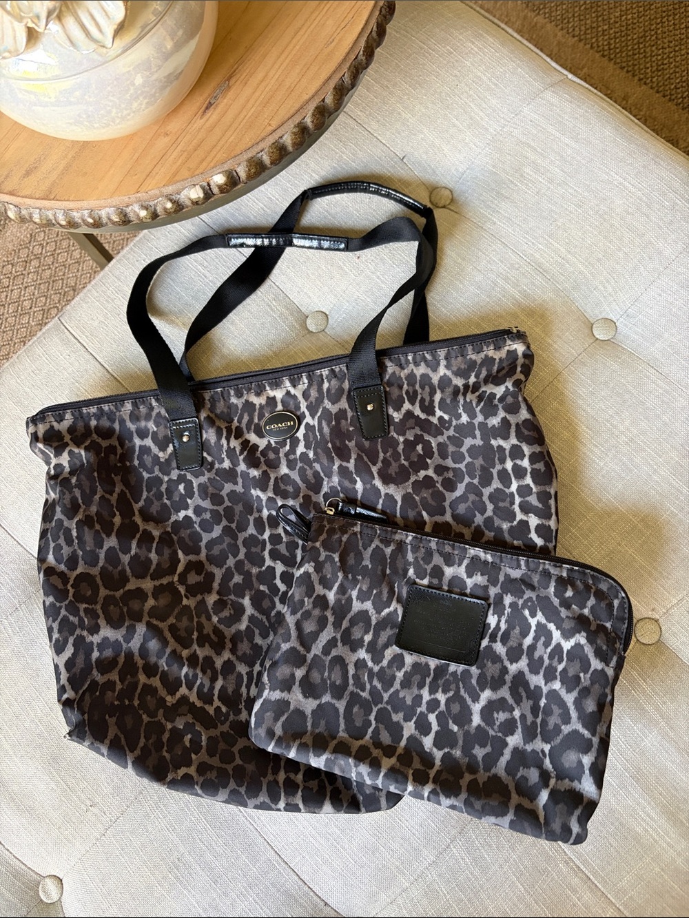 Coach Cheetah Ocelot Print Nylon Tote Small & Matching Pouch Wallet Rare